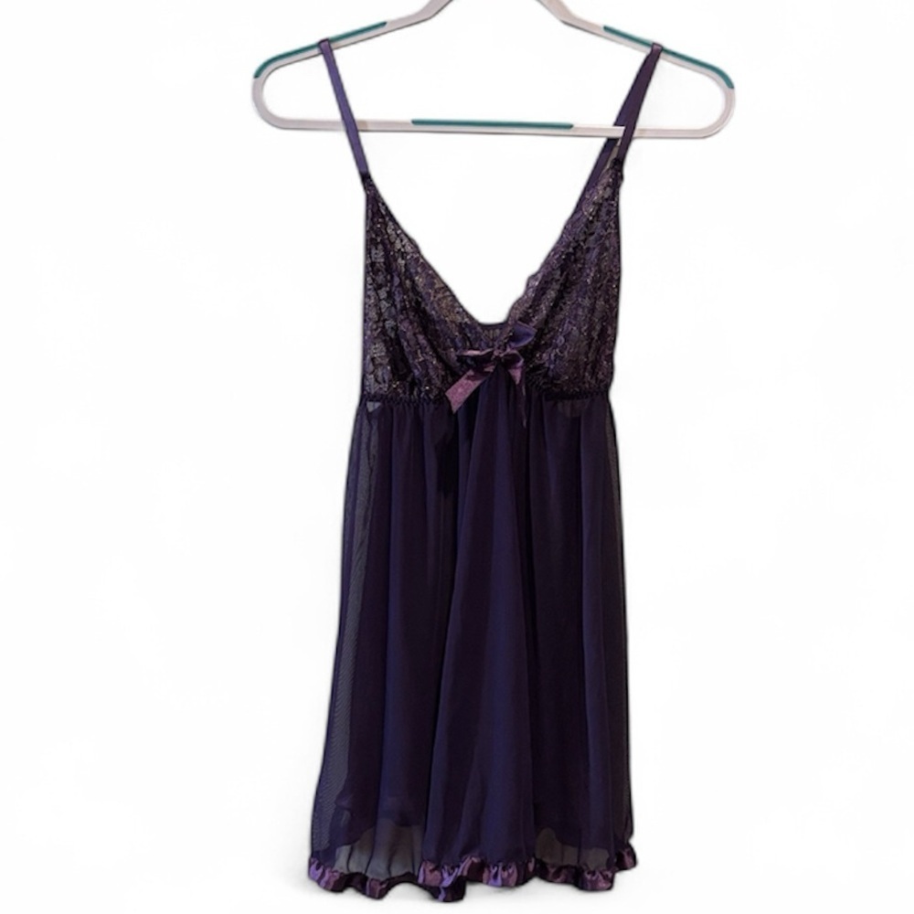 Frederick's of Hollywood Deep Purple Lace Lingerie Babydoll Large